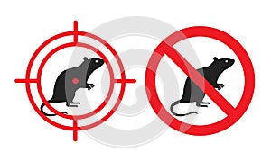 No rats sign. Vector sticker of deratization - the destruction of rodents, mice, voles and others. Sign for poisonous chemicals,