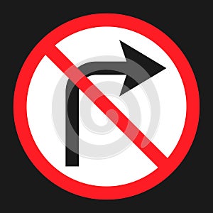 No Right prohibition turn sign flat icon