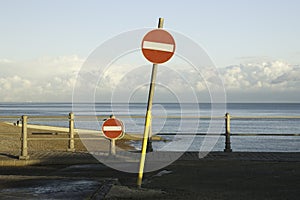 No through road signposts at a beach