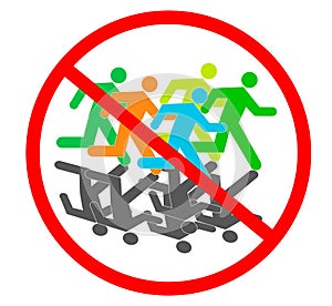 NO run sign out door many humans group run to emergency evacuation vector isolation