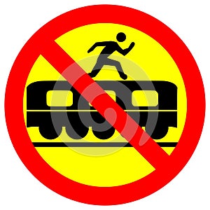 No running surfing trains warning sign vector graphics illustration