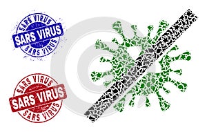 No SARS Virus Mosaic of Spalls with Sars Virus Scratched Seal Stamps