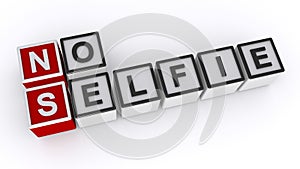 No selfie word block on white