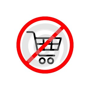 No shopping cart sign, vector isoated illustration