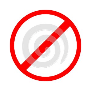 No sign. Stop icon. Red slash circle. Road traffic element. Information emblem. Vector illustration. Stock image.