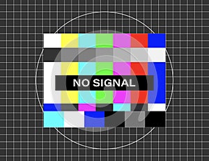 No signal. Distorted glitch tv. Descendant network. Vector stock illustration