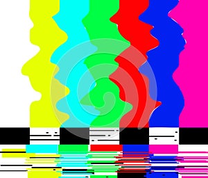 No signal poster TV retro television test pattern screen glitch background color bars vector illustration.