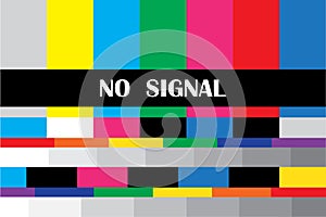 No signal tv icon. Glitch sign. Colored lines. Digital communication. Graphic element. Vector illustration. Stock image.