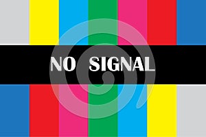 No signal tv icon. Glitch sign. Digital communication. Graphic element. Colored lines. Vector illustration. Stock image.