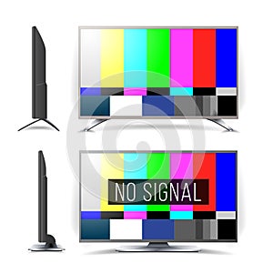 No Signal TV Test Pattern Vector. Lcd Monitor. Flat Screen TV. Television Colored Bars Signal. Analog and NTSC standard tv test sc