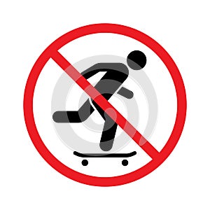 No skateboarding prohibition sign, Forbidden symbol sticker for area places, Banned activities, Vector illustration