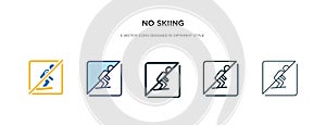 No skiing icon in different style vector illustration. two colored and black no skiing vector icons designed in filled, outline,