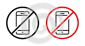 No smartphone area sign icon. Turn off cellphone symbol. Mobile phone barring vector photo