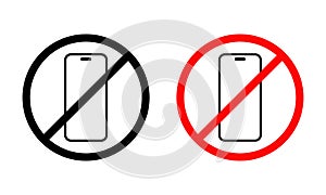 No smartphone icon. Mobile phone barring sign symbol. Cellphone off vector photo
