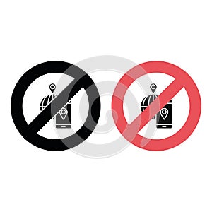 No smartphone, phone, location icon. Simple glyph, flat vector of smartphone ban, prohibition, embargo, interdict, forbiddance