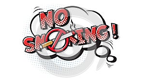 No Smoking expression text on a Comic bubble with halftone. Vector illustration of a bright and dynamic cartoonish img