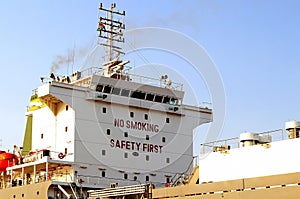 No smoking safety first sign board on Kochi ship