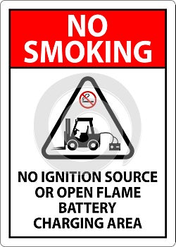 No Smoking Sign No Ignition Source Or Open Flame, Battery Charging Area