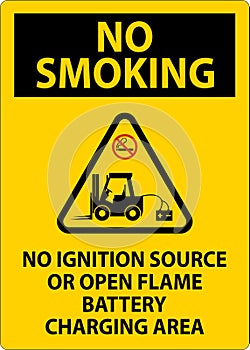 No Smoking Sign No Ignition Source Or Open Flame, Battery Charging Area