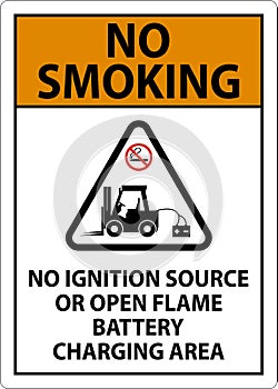 No Smoking Sign No Ignition Source Or Open Flame, Battery Charging Area