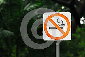 No Smoking Sign with steel pole is in a Public Park photo