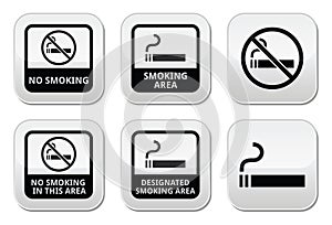 No smoking, smoking area buttons set