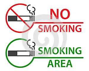 No smoking and Smoking area labels