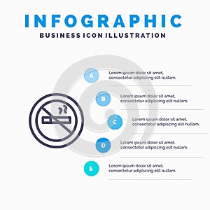 No smoking, Smoking, No, Hotel Blue Infographics Template 5 Steps. Vector Line Icon template