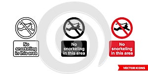 No snorkelling in this area prohibitory sign icon of 3 types color, black and white, outline. Isolated vector sign symbol