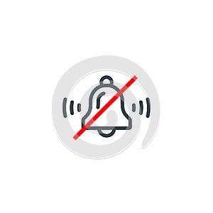 NO SOUND crossed out sign. Alarm bell icon. Keep quiet symbol. Vector