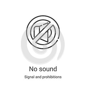 no sound icon vector from signal and prohibitions collection. Thin line no sound outline icon vector illustration. Linear symbol