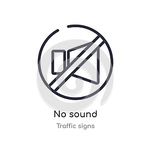 no sound outline icon. isolated line vector illustration from traffic signs collection. editable thin stroke no sound icon on