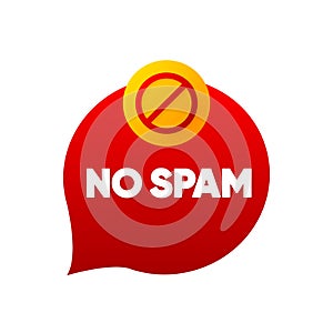 No Spam. Red badge. Label of no spam on email isolated on white. Flat badge. Email concept. Banner with text No Spam