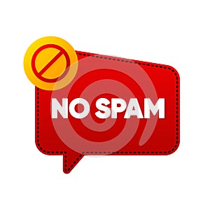 No Spam. Red badge. Label of no spam on email isolated on white. Flat badge. Email concept. Banner with text No Spam