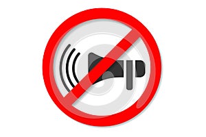 No speaking icon. Forbidden red sign. Mute icon isolated on white background. No sound icon. Volume Off symbol. Vector