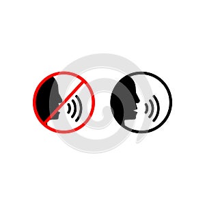 No speaking, no talking sign. Talk icon. Quiet zone concept. Vector on isolated white background. EPS 10