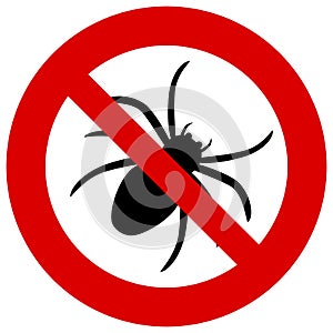 No spider sign. Forbidden bug icon. Prohibited insect clipart. Vector