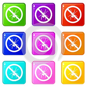 No spider sign icons 9 set