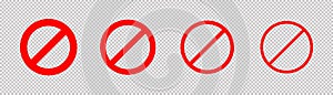 No or Stop signs isolated vector on transparent background. Red warning icon or symbol. Red attention sign icon. Red vector