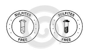 No Sulphites Label. Sulfites Free Black Stamp Set. Product without Sulfate Symbol. Natural Ingredients Sign. Glass Flask