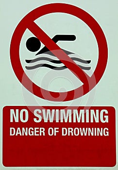 No Swimming Danger of Drowning Sign at a Public Boating Pond
