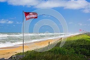 NO SWIMMING Flags Flying - Rough Surf on OBX