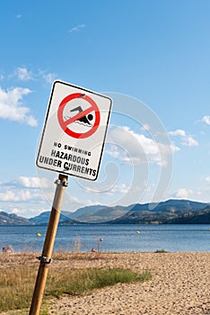 No swimming hazardous undercurrents sign on beach