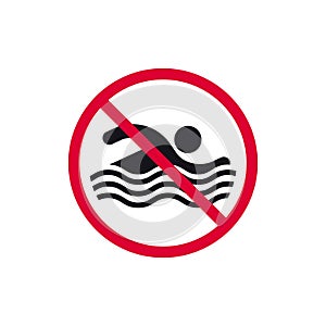 No swimming prohibited sign, forbidden modern round sticker, vector illustration