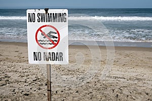 No swimming sign at beach