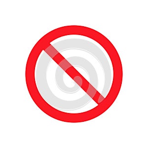 No symbol icon. Prohibition red stop sign. No entry vector.