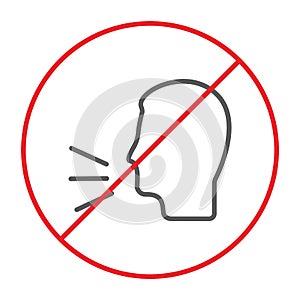 No talking thin line icon, prohibited and warning, do not speak sign, vector graphics, a linear pattern on a white