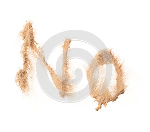 No Text Word of Sand letter. Calligraphy of Sand flying explosion with NO text wording in alphabet english letter. White