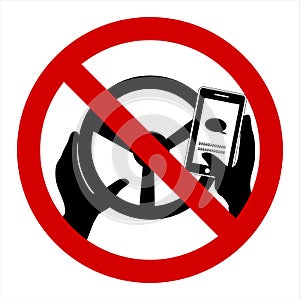 No texting and phone use. Don`t Use Phone while driving vector sign on white background