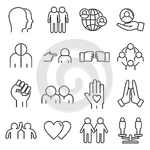 No to racism icons set, outline style